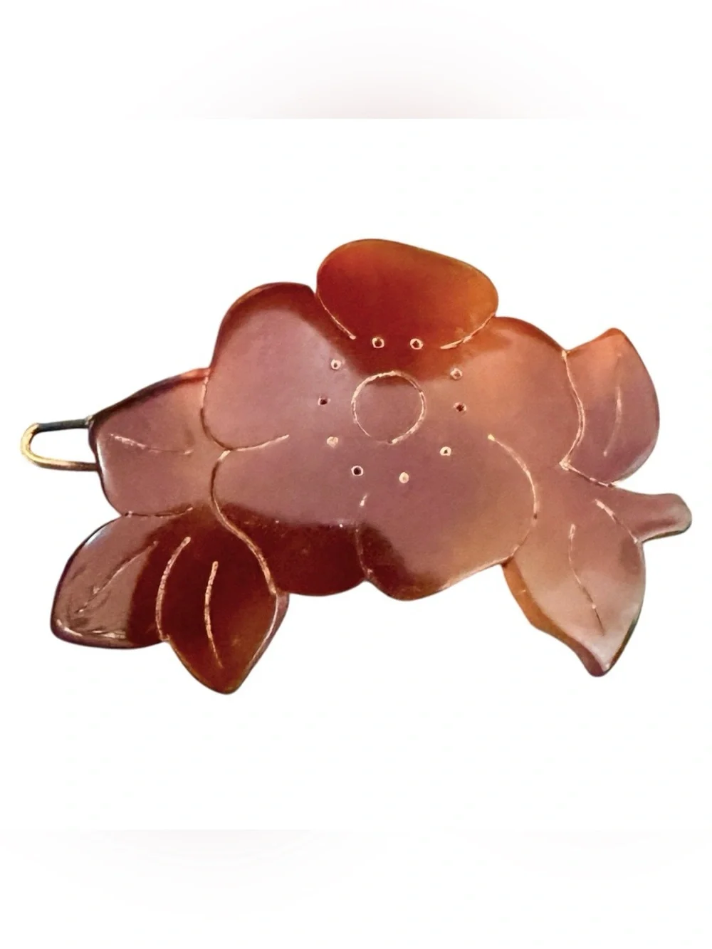 1960’s Floral French Hair Clip in Tortoiseshell, Flower Barrette, Deadstock 1.8”